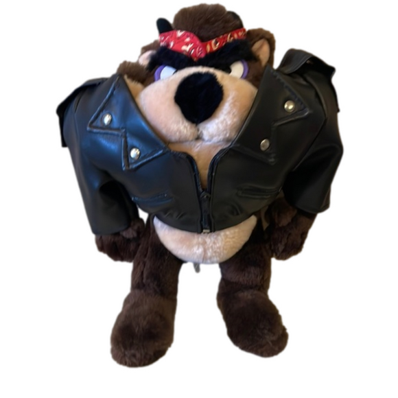 Vintage 1992 Tasmanian Devil Plush Motorcycle Biker Jacket with Bandana - Picture 1 of 6